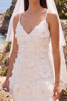 Load image into Gallery viewer, White Bodycon V-Neck Beaded Short Wedding Dress with 3D Flowers