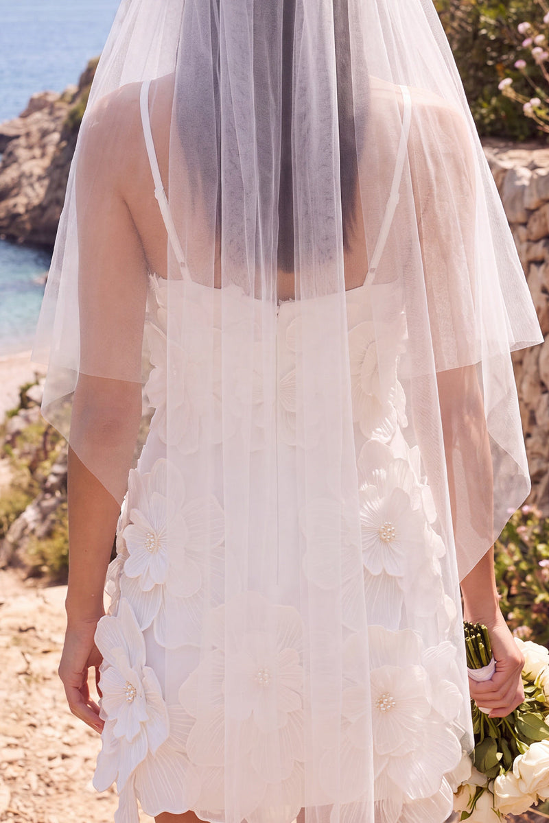 Load image into Gallery viewer, White Bodycon V-Neck Beaded Short Wedding Dress with 3D Flowers