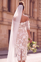 Load image into Gallery viewer, White Boho Floral Off the Shoulder Bodycon Midi Wedding Dress