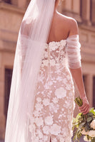 Load image into Gallery viewer, White Boho Floral Off the Shoulder Bodycon Midi Wedding Dress