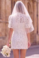 Load image into Gallery viewer, Sparkly White Bodycon High Neck Floral Short Boho Wedding Dress with Sleeves