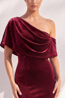 Load image into Gallery viewer, Terracotta Velvet One Shoulder Mermaid Long Evening Dress with Sleeves
