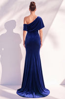 Load image into Gallery viewer, Terracotta Velvet One Shoulder Mermaid Long Evening Dress with Sleeves