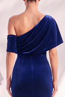 Load image into Gallery viewer, Terracotta Velvet One Shoulder Mermaid Long Evening Dress with Sleeves