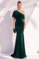 Load image into Gallery viewer, Terracotta Velvet One Shoulder Mermaid Long Evening Dress with Sleeves
