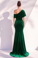Load image into Gallery viewer, Terracotta Velvet One Shoulder Mermaid Long Evening Dress with Sleeves