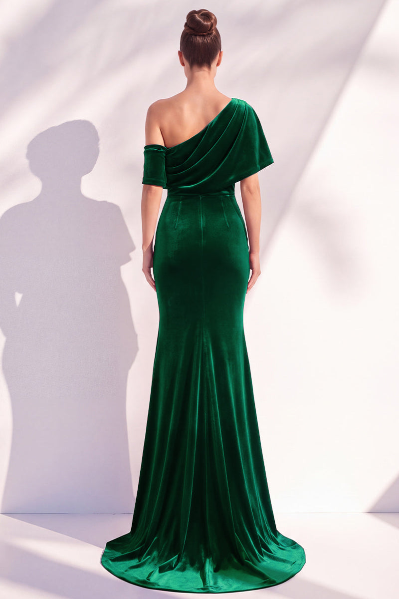 Load image into Gallery viewer, Terracotta Velvet One Shoulder Mermaid Long Evening Dress with Sleeves