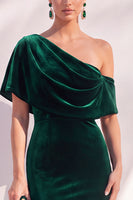 Load image into Gallery viewer, Terracotta Velvet One Shoulder Mermaid Long Evening Dress with Sleeves
