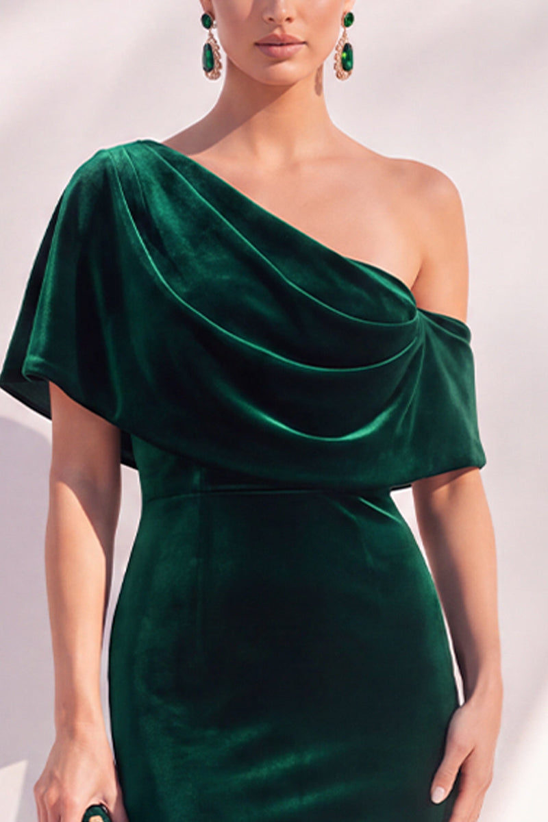 Load image into Gallery viewer, Terracotta Velvet One Shoulder Mermaid Long Evening Dress with Sleeves