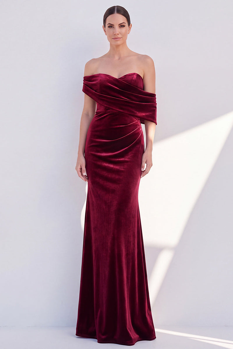 Load image into Gallery viewer, Dark Green Velvet Mermaid Off The Shoulder Long Evening Dress