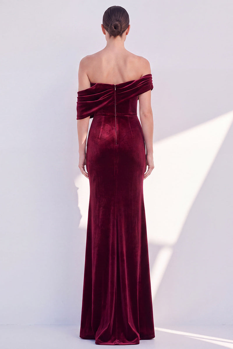 Load image into Gallery viewer, Dark Green Velvet Mermaid Off The Shoulder Long Evening Dress