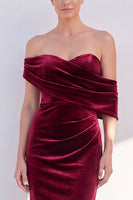 Load image into Gallery viewer, Dark Green Velvet Mermaid Off The Shoulder Long Evening Dress