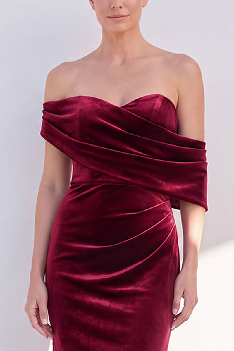 Load image into Gallery viewer, Dark Green Velvet Mermaid Off The Shoulder Long Evening Dress