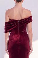 Load image into Gallery viewer, Dark Green Velvet Mermaid Off The Shoulder Long Evening Dress