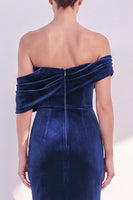 Load image into Gallery viewer, Dark Green Velvet Mermaid Off The Shoulder Long Evening Dress