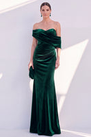 Load image into Gallery viewer, Dark Green Velvet Mermaid Off The Shoulder Long Evening Dress
