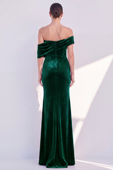 Dark Green Velvet Mermaid Off The Shoulder Long Evening Dress