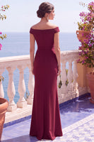 Load image into Gallery viewer, Sparkly Burgundy Mermaid Off the Shoulder Sequins Long Wedding Guest Dress with Slit