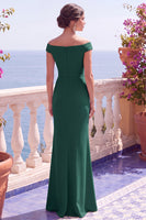 Load image into Gallery viewer, Sparkly Burgundy Mermaid Off the Shoulder Sequins Long Wedding Guest Dress with Slit