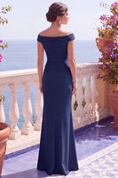 Load image into Gallery viewer, Sparkly Burgundy Mermaid Off the Shoulder Sequins Long Wedding Guest Dress with Slit