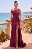 Load image into Gallery viewer, Grey Blue Satin One Shoulder Mermiad Long Wedding Guest Dress with Side Cape