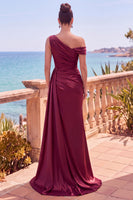 Load image into Gallery viewer, Grey Blue Satin One Shoulder Mermiad Long Wedding Guest Dress with Side Cape