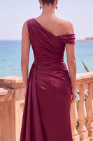 Load image into Gallery viewer, Grey Blue Satin One Shoulder Mermiad Long Wedding Guest Dress with Side Cape