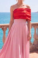 Load image into Gallery viewer, Pink A Line Chiffon Patchwork One Shoulder Long Wedding Guest Dress