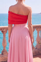 Load image into Gallery viewer, Pink A Line Chiffon Patchwork One Shoulder Long Wedding Guest Dress