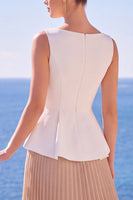 Load image into Gallery viewer, White Champagne Pleated Boat Neck Long Wedding Guest Dress with Slit