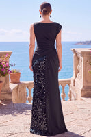 Load image into Gallery viewer, Sparkly Dark Green Sequin Mermaid Bateau Neck Long Wedding Guest Dress with Slit