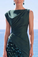Load image into Gallery viewer, Sparkly Dark Green Sequin Mermaid Bateau Neck Long Wedding Guest Dress with Slit
