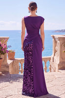Load image into Gallery viewer, Sparkly Dark Green Sequin Mermaid Bateau Neck Long Wedding Guest Dress with Slit