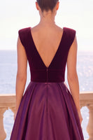 Load image into Gallery viewer, Burgundy Velvet A-Line V-Neck Long Wedding Guest Dress with Slit