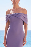 Load image into Gallery viewer, Grey Purple Ruched Mermaid Off the Shoulder Long Wedding Guest Dress