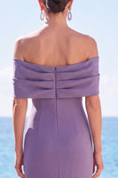 Load image into Gallery viewer, Grey Purple Ruched Mermaid Off the Shoulder Long Wedding Guest Dress