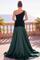 Load image into Gallery viewer, Burgundy Velvet A Line Ruched One Shoulder Long Wedding Guest Dress