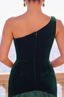 Load image into Gallery viewer, Burgundy Velvet A Line Ruched One Shoulder Long Wedding Guest Dress