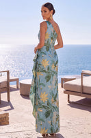 Load image into Gallery viewer, Black Floral Ruched One Shoulder Sheath Long Wedding Guest Dress with Slit