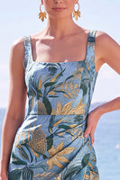 Load image into Gallery viewer, Floral Black Square Neck Sheath Long Wedding Guest Dress with Slit