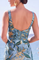 Load image into Gallery viewer, Floral Black Square Neck Sheath Long Wedding Guest Dress with Slit