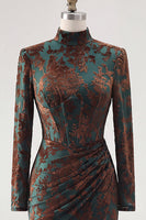 Load image into Gallery viewer, Floral Dark Green Velvet Corset Mermaid Long Sleeves Evening Dress with Slit