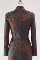 Load image into Gallery viewer, Floral Dark Green Velvet Corset Mermaid Long Sleeves Evening Dress with Slit