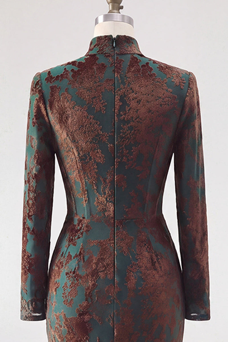 Load image into Gallery viewer, Floral Dark Green Velvet Corset Mermaid Long Sleeves Evening Dress with Slit