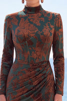Load image into Gallery viewer, Floral Dark Green Velvet Corset Mermaid Long Sleeves Evening Dress with Slit