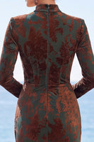 Load image into Gallery viewer, Floral Dark Green Velvet Corset Mermaid Long Sleeves Evening Dress with Slit