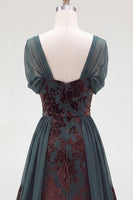 Load image into Gallery viewer, Floral Dark Green Scoop A Line Velvet Long Evening Dress with Sleeves
