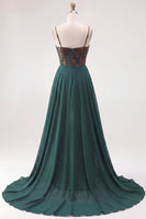Load image into Gallery viewer, Floral Dark Green Sheath Corset Long Velvet Evening Dress with Cape