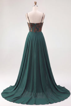 Floral Dark Green Sheath Corset Long Velvet Evening Dress with Cape
