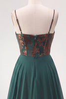 Load image into Gallery viewer, Floral Dark Green Sheath Corset Long Velvet Evening Dress with Cape
